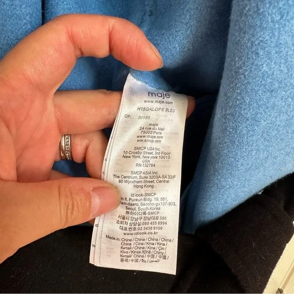 MAJE Oversized Dropped Shoulders Wool Coat with Contras Black Belt Size US4 Fall - Picture 15 of 16